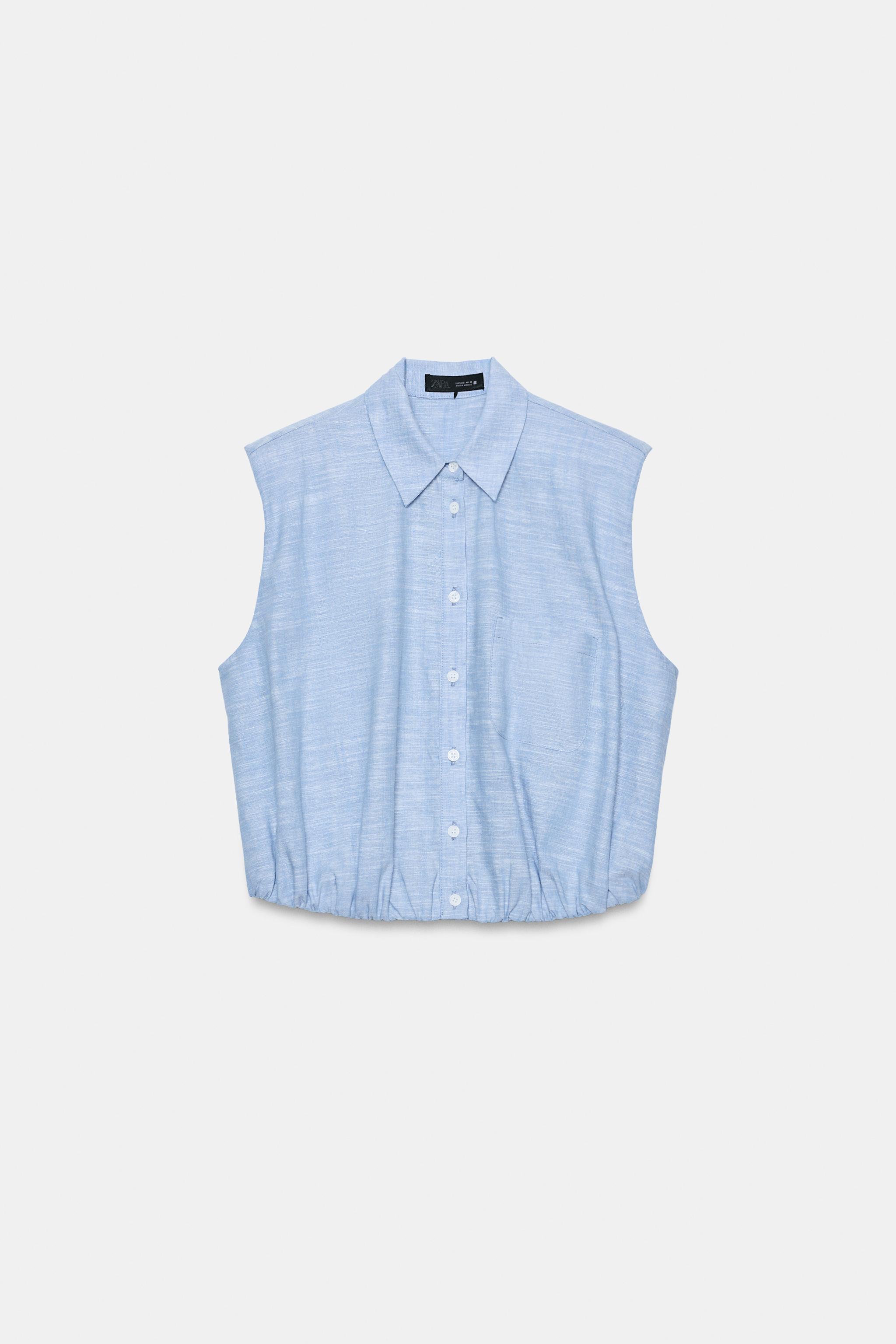 LINEN SHOULDER PAD PUFF TOP